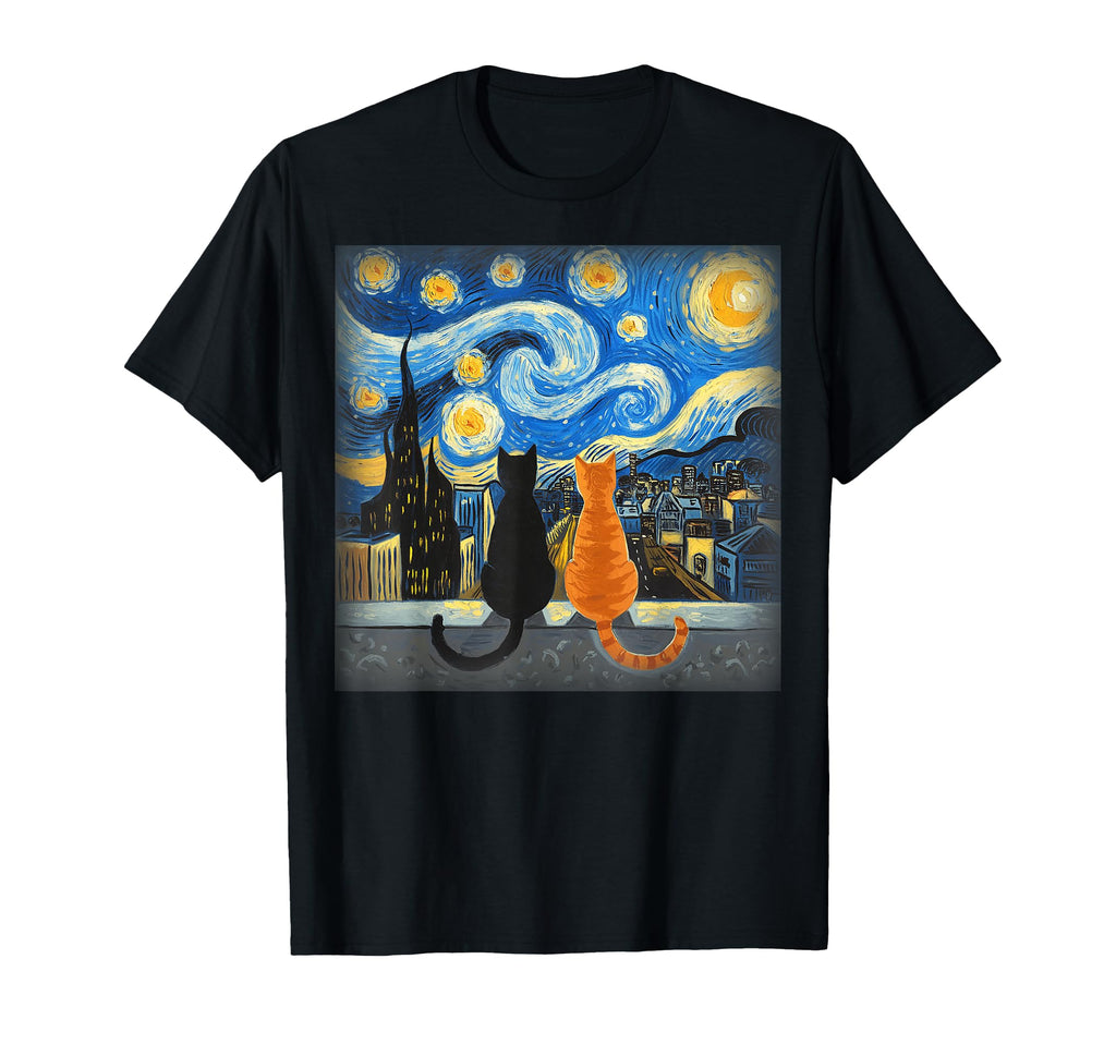 Vincent Van Gogh Starry Night Cat T-Shirt - Minimalist Print Men Women - T-Shirt, Sweatshirt, Hoodie