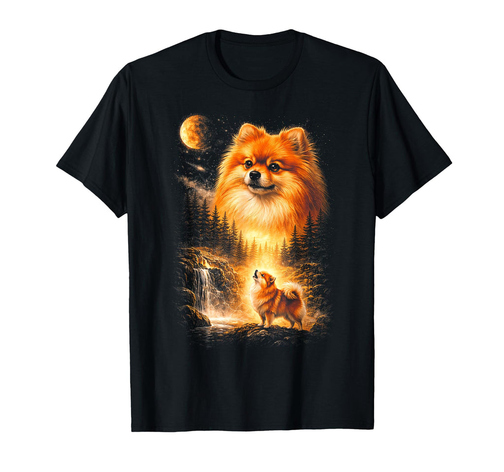 Pomeranian Howling To Moon Mystical Dog T-Shirt - Custom Art Print Unisex - T-Shirt, Sweatshirt, Hoodie