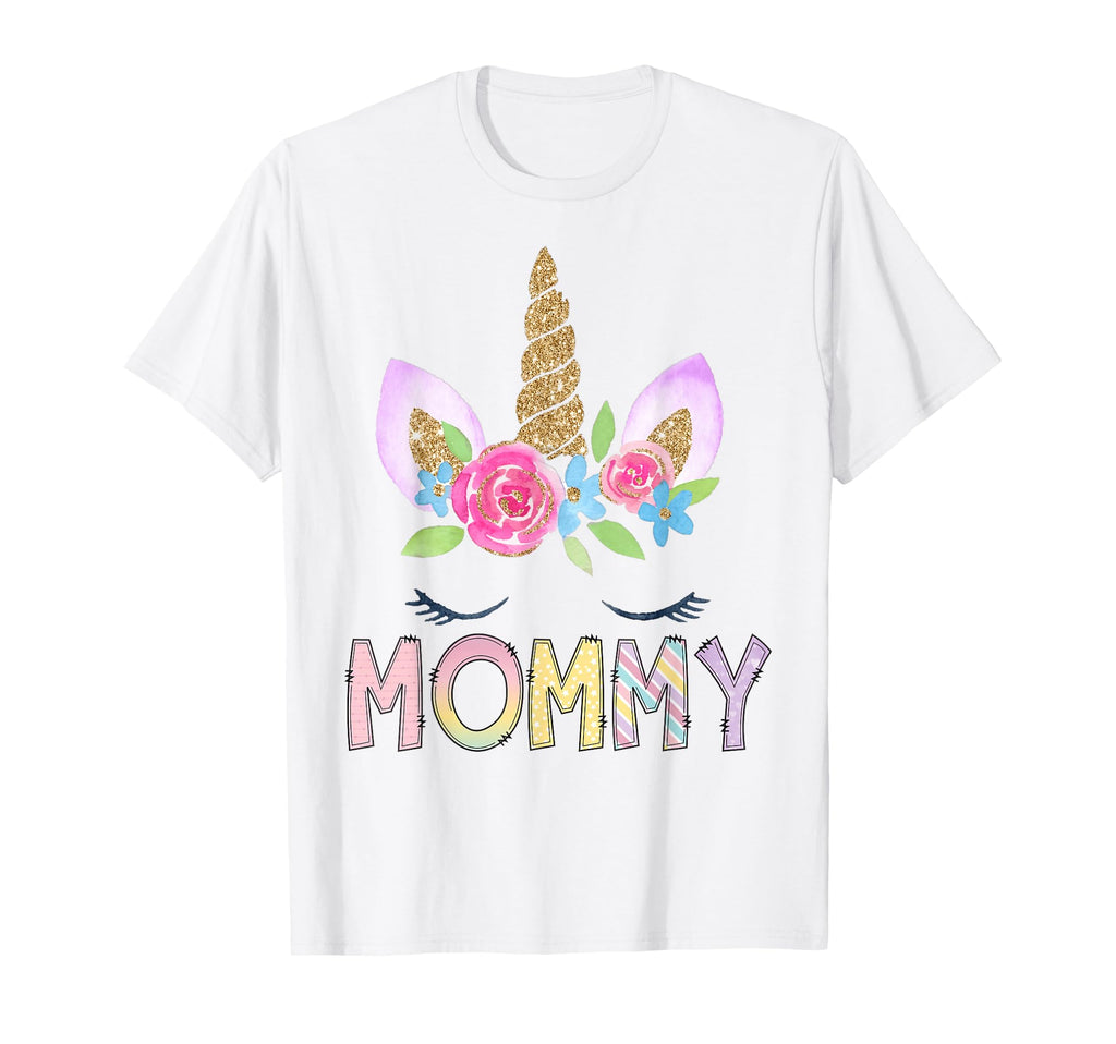 Mommy Unicorn Floral Birthday Family T-Shirt - Casual Everyday Wear Unisex - T-Shirt, Sweatshirt, Hoodie