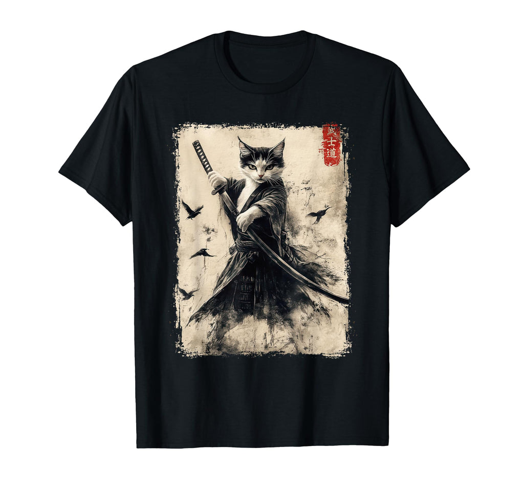 Samurai Cat Warrior Japanese Art Anime T-Shirt - Graphic Print for Adults - T-Shirt, Sweatshirt, Hoodie