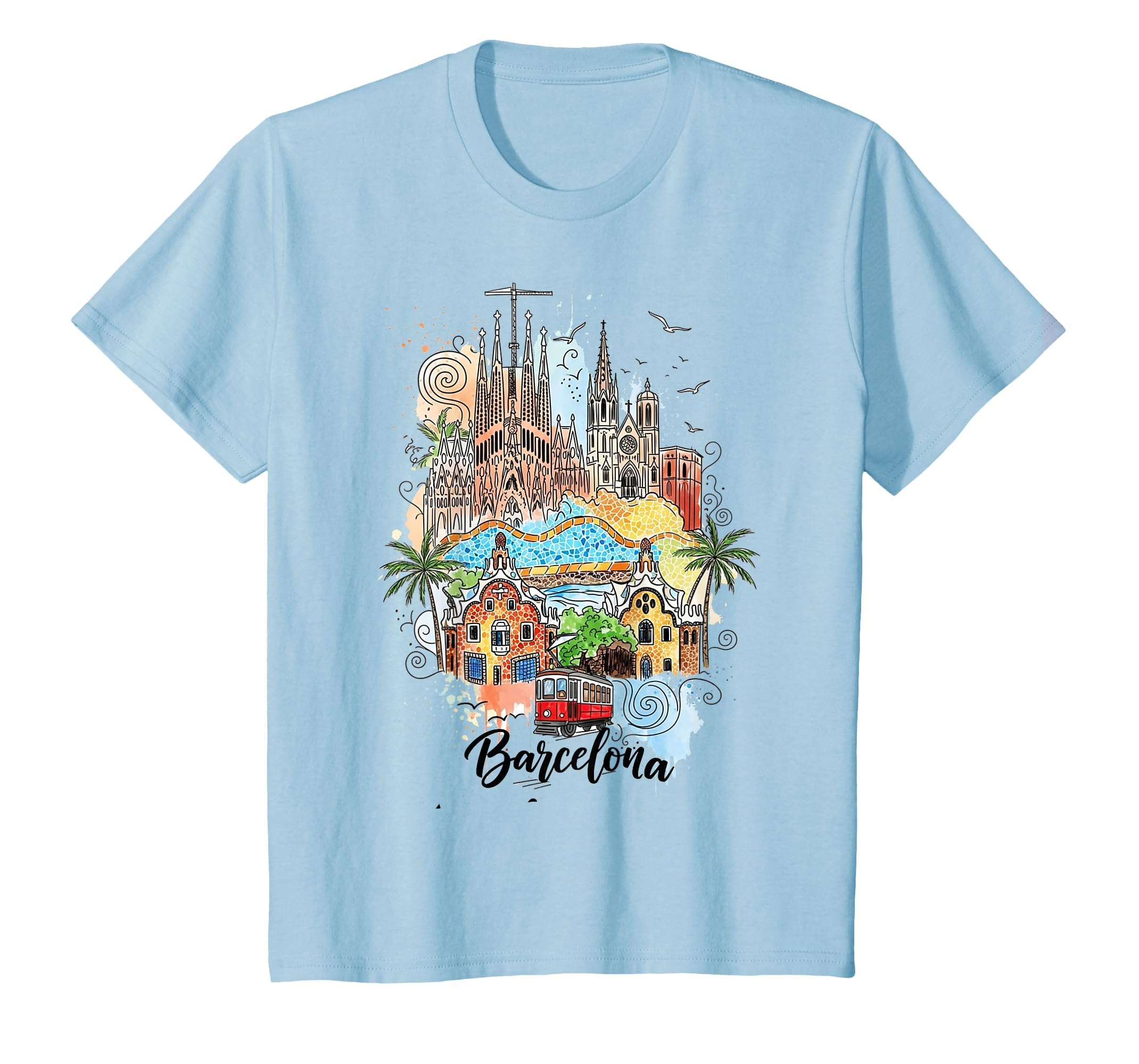 Barcelona Spain Landmarks Art T-Shirt - Fun Novelty Design Men Women - T-Shirt, Sweatshirt, Hoodie