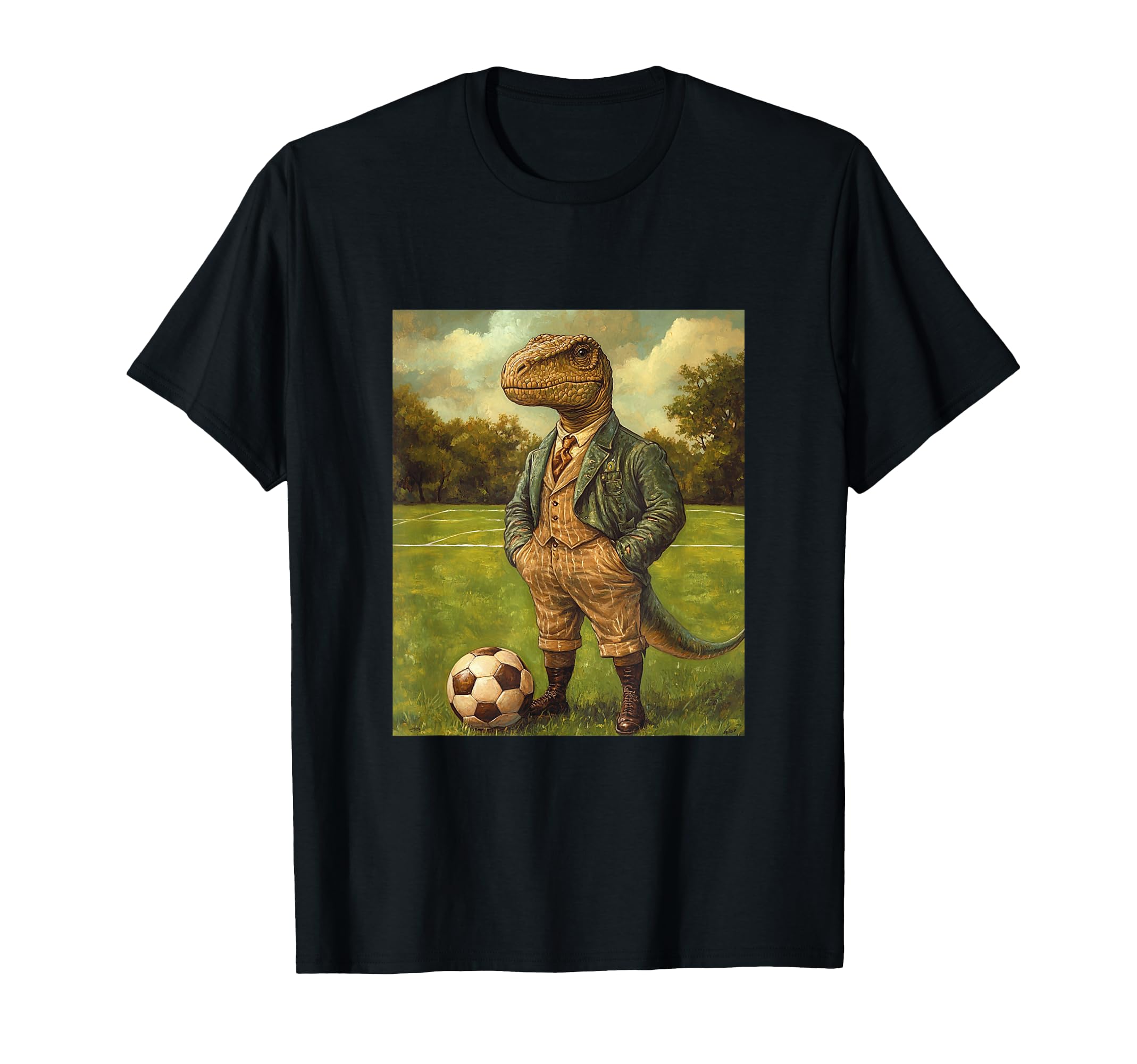 Funny T Rex Dinosaur Playing Soccer T-Shirt - Casual Everyday Wear Unisex - T-Shirt, Sweatshirt, Hoodie