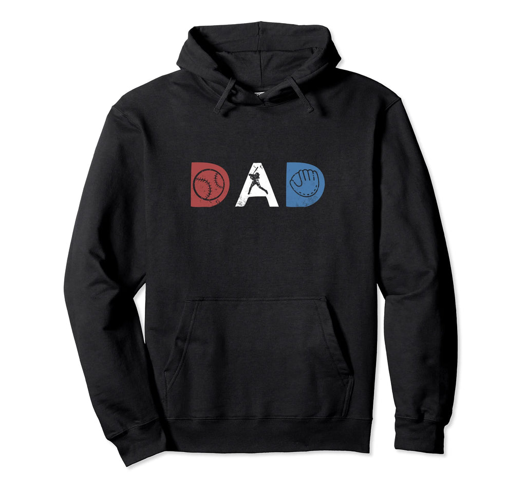 Baseball Dad Softball Red White Hoodie - Casual Everyday Wear Men Women - T-Shirt, Sweatshirt, Hoodie