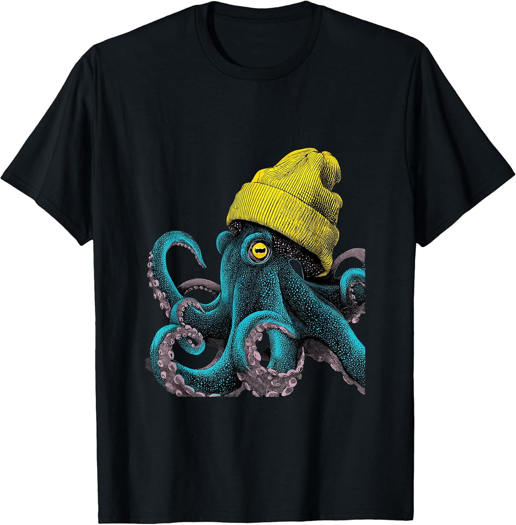 Octopus Wearing Beanie Comic pop Art Style Graphic - Adult & Kids T-Shirts, Sweatshirts & Hoodies apparel design preview 1