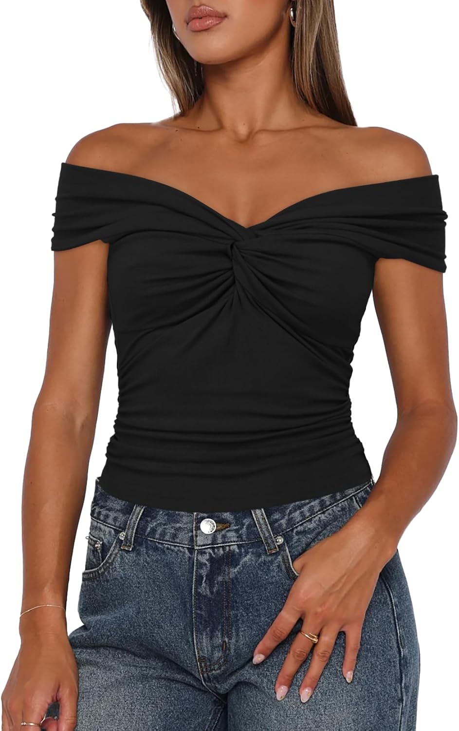 Women Summer Twist Knot Front Off The Shoulder Tank - Adult & Kids T-Shirts, Sweatshirts & Hoodies apparel design preview 1