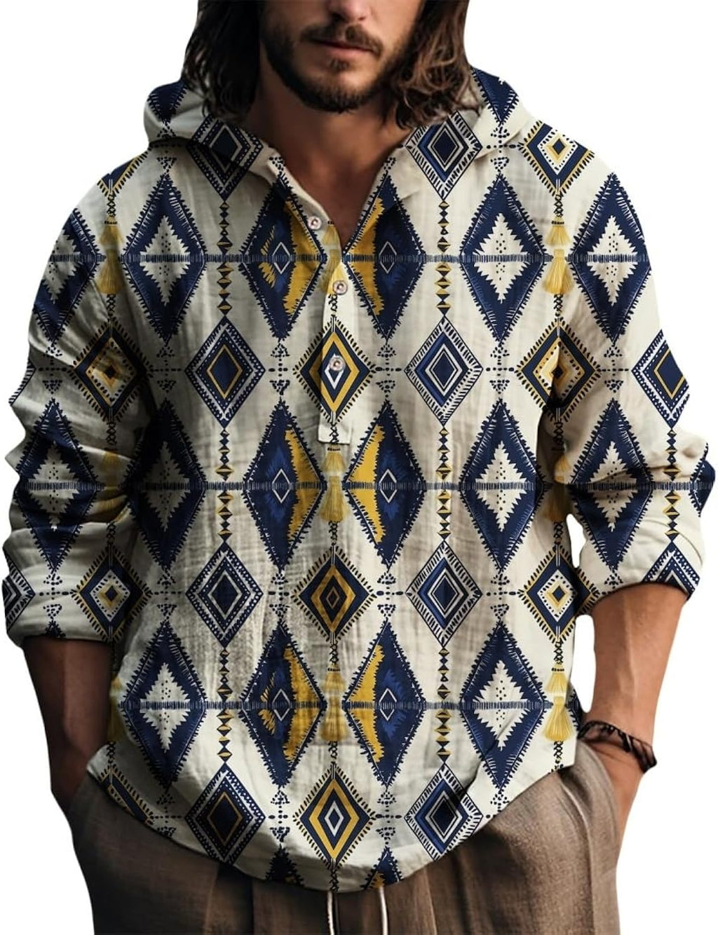 Ethnic Hooded Men's Western Button Down Casual Tops - Adult & Kids T-Shirts, Sweatshirts & Hoodies apparel design preview 1