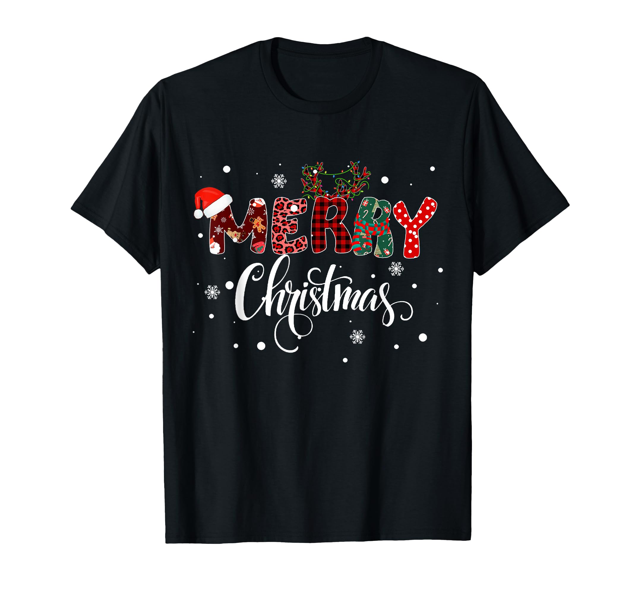 Merry Lights Red Santa Hat Family T-Shirt - Custom Art Print Unisex - T-Shirt, Sweatshirt, Hoodie