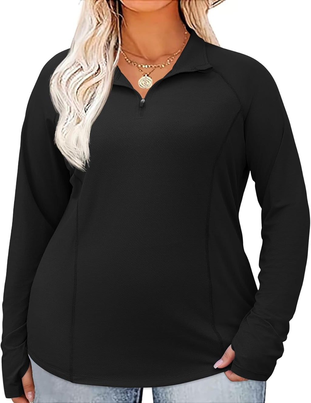 Womens Plus Size Workout Tops 1/4 Zip UV Sun - Adult & Kids T-Shirts, Sweatshirts & Hoodies apparel design preview 1