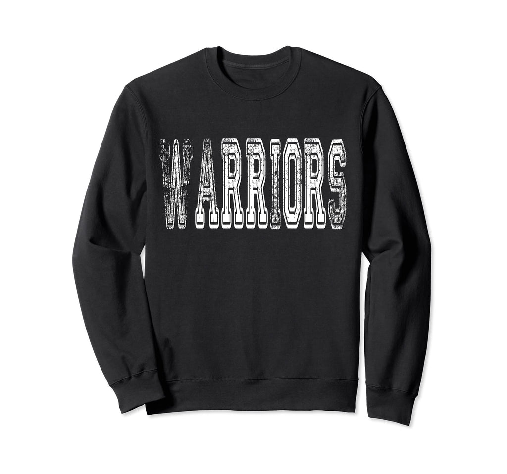 Warriors Mascot Distressed School Sweatshirt - Trendy Graphic Unisex - T-Shirt, Sweatshirt, Hoodie