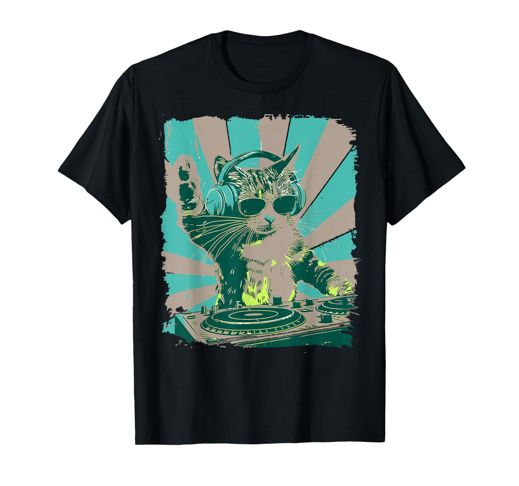 Funny Cat Headphones Sunglasses Art T-Shirt - Graphic Print for Adults - T-Shirt, Sweatshirt, Hoodie