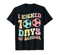 I Kicked 100 Days School Soccer Groovy T-Shirt - Minimalist Print Men Women - T-Shirt, Sweatshirt, Hoodie