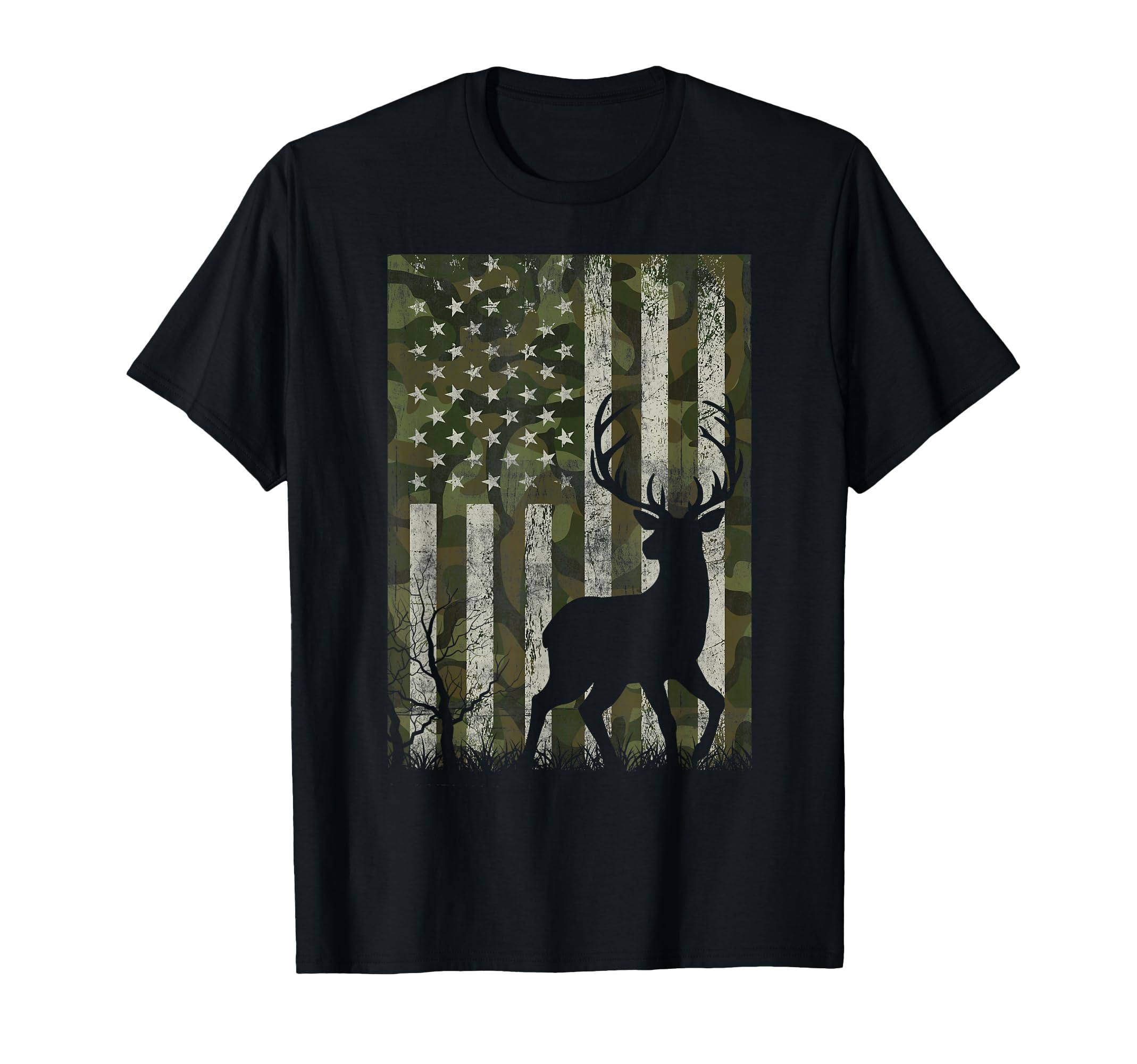 Us Flag Deer Elk Buck Camoflage Hunting T-Shirt - Custom Art Print Unisex - T-Shirt, Sweatshirt, Hoodie