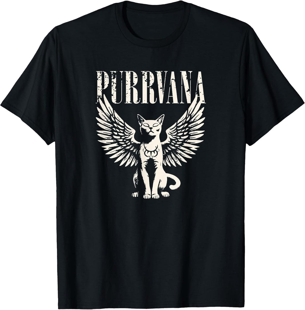 Purrvana Funny Cat Parody 90s Grunge Rock Music - Adult & Kids T-Shirts, Sweatshirts & Hoodies apparel design preview 1