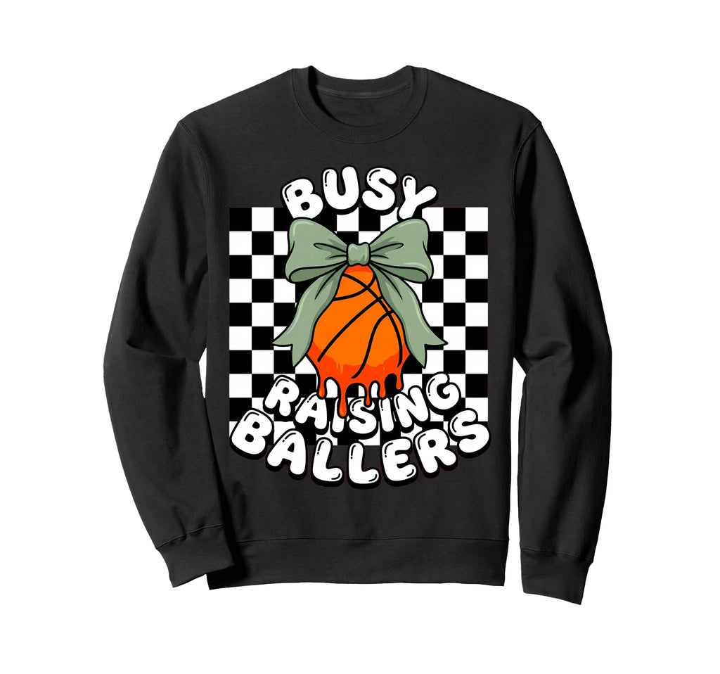 Busy Raising Ballers Coquette Bow Sweatshirt - Novelty Apparel Unisex - T-Shirt, Sweatshirt, Hoodie