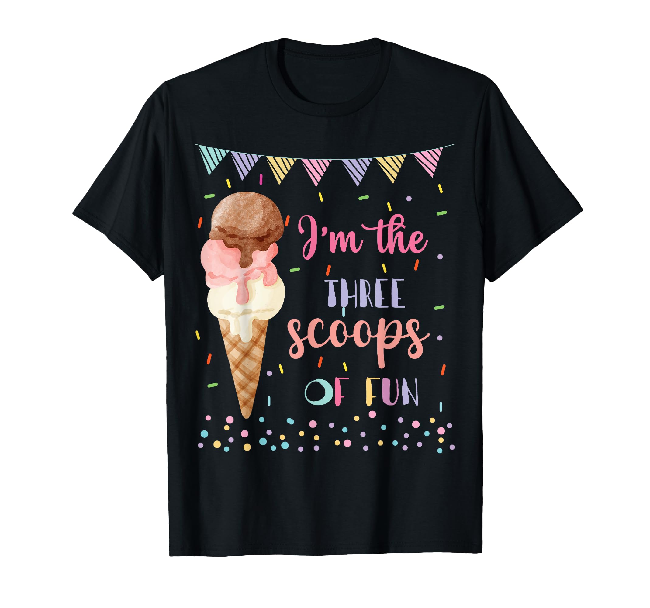 Ice Cream Third Birthday Three Scoops T-Shirt - Graphic Print for Adults - T-Shirt, Sweatshirt, Hoodie