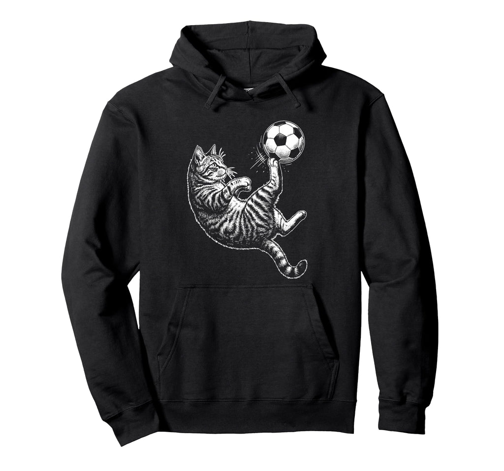 Funny Soccer Cat Kicking Ball Animal Hoodie - Trendy Graphic Men Women - T-Shirt, Sweatshirt, Hoodie