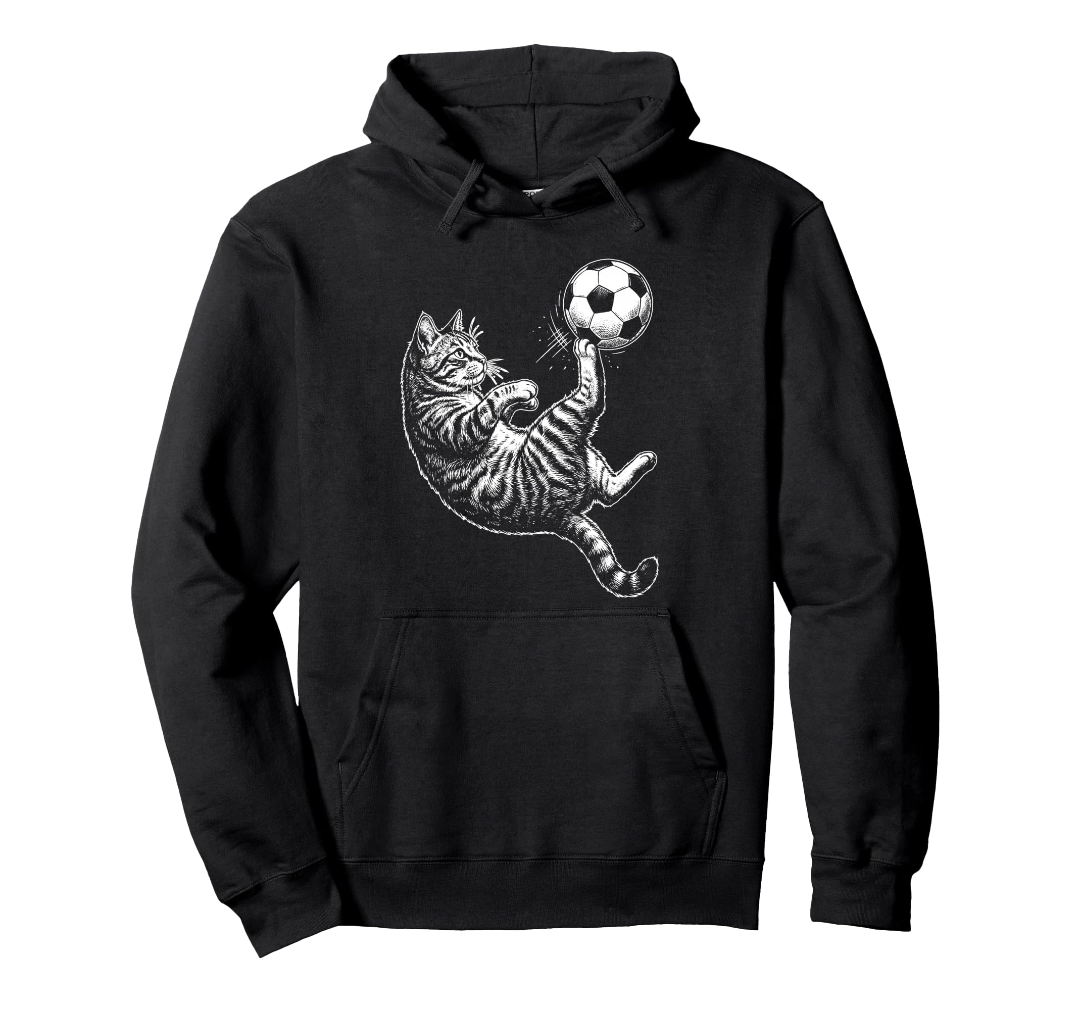 Funny Soccer Cat Kicking Ball Animal Hoodie - Trendy Graphic Men Women - T-Shirt, Sweatshirt, Hoodie