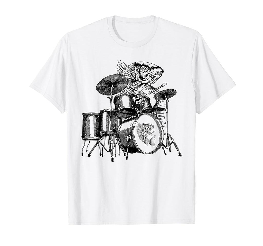 Fish Playing Drums Drummer Drumming T-Shirt - Custom Art Print Unisex - T-Shirt, Sweatshirt, Hoodie