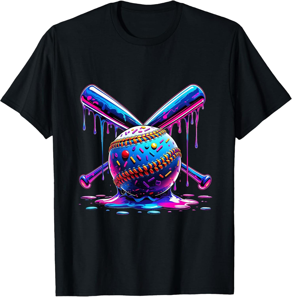 Neon Dripping Baseball and Bats Colorful Sports Art - Adult & Kids T-Shirts, Sweatshirts & Hoodies apparel design preview 1