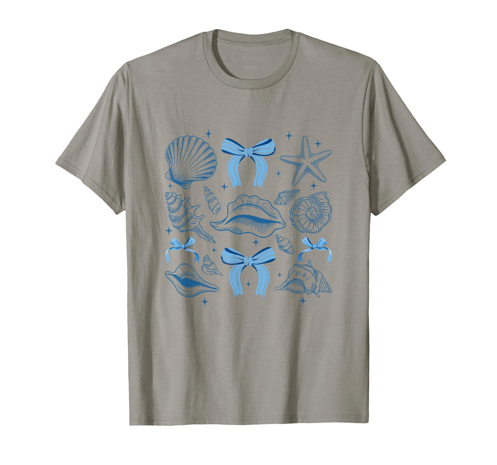Blue Coquette Bow Seashell Beach T-Shirt - Minimalist Print for Adults - T-Shirt, Sweatshirt, Hoodie