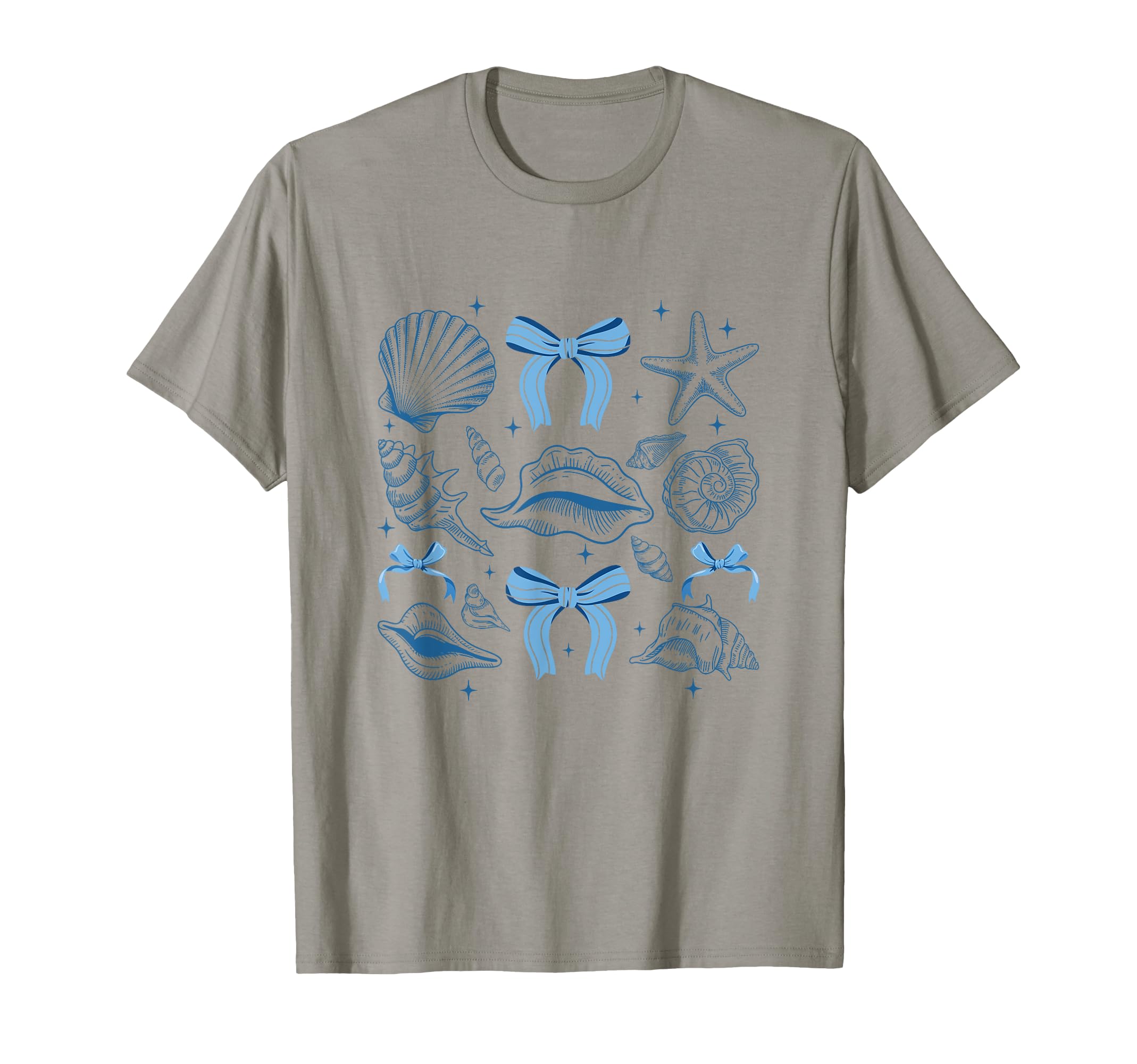 Blue Coquette Bow Seashell Beach T-Shirt - Minimalist Print for Adults - T-Shirt, Sweatshirt, Hoodie