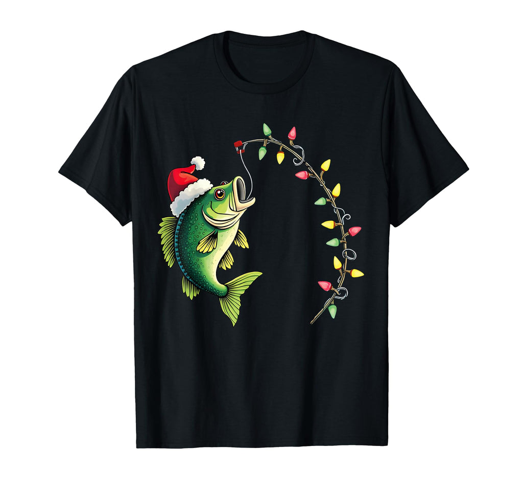 Funny Bass Fishing Santa Hat Pajama T-Shirt - Graphic Print Men Women - T-Shirt, Sweatshirt, Hoodie