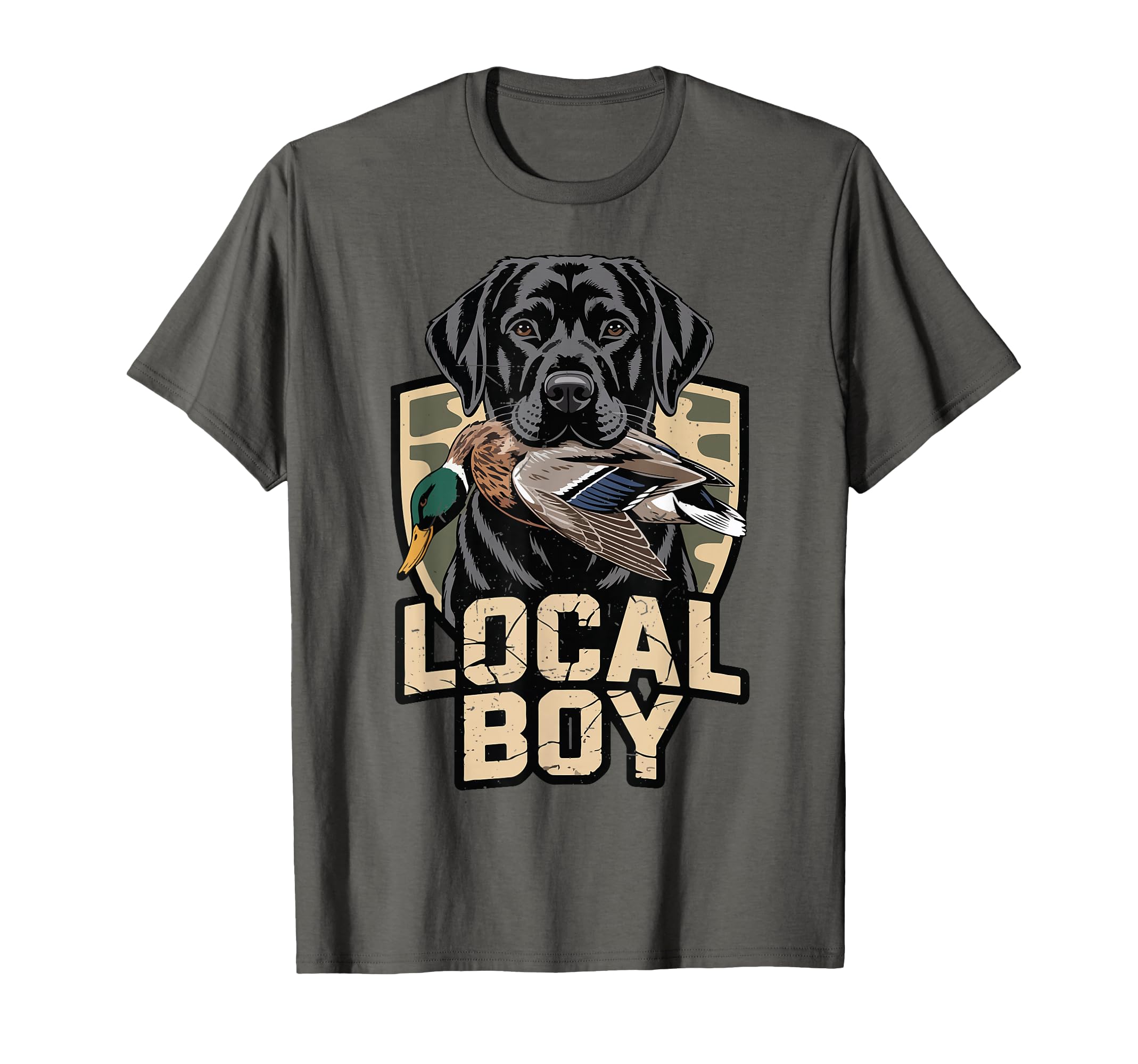 Camo Duck Hunting Local Black Lab Dog Funny T-Shirt - Graphic Print Unisex - T-Shirt, Sweatshirt, Hoodie