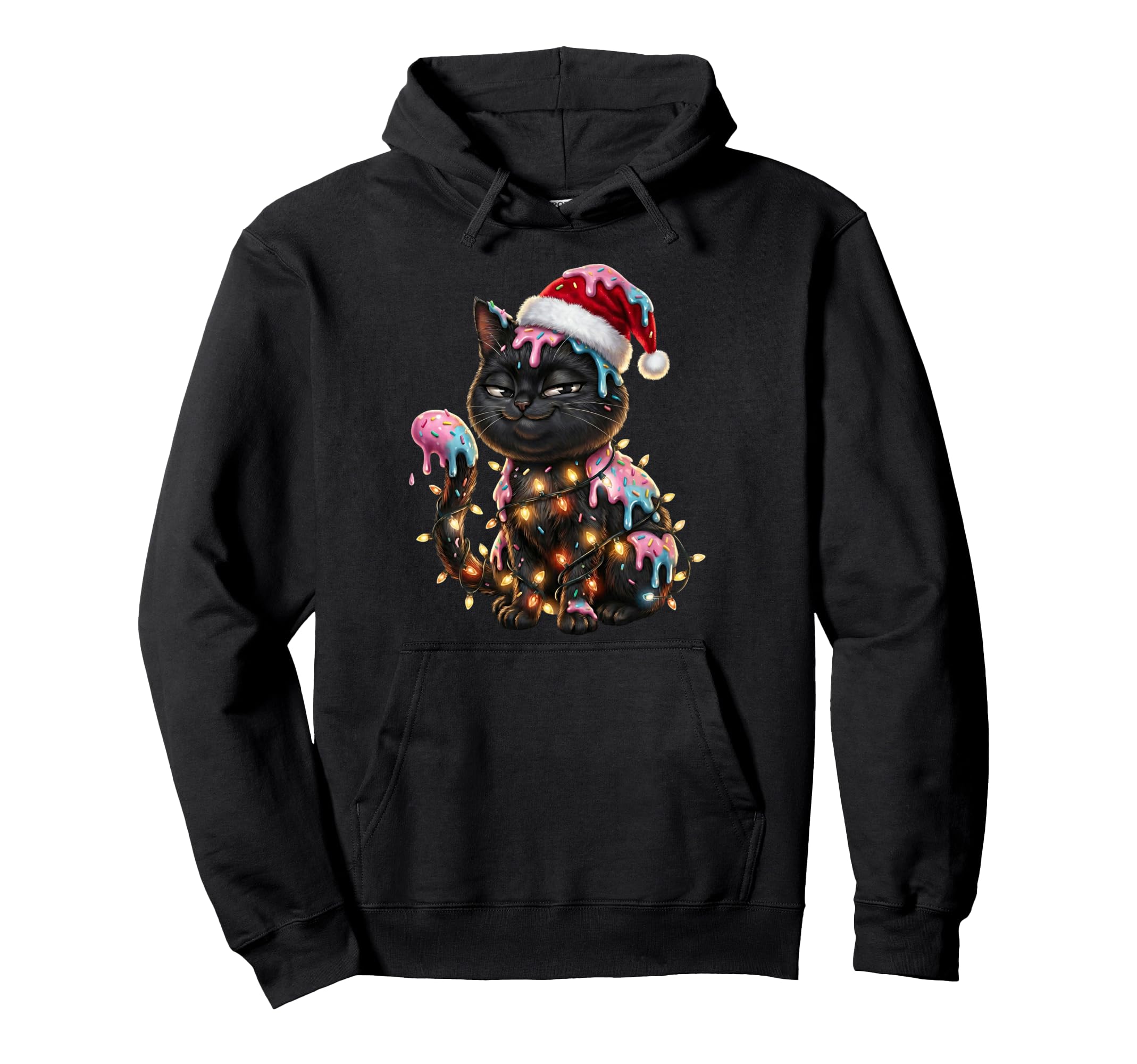 Funny Cat Ice Cream Drip Santa Hat Meowy Hoodie - Graphic Print Men Women - T-Shirt, Sweatshirt, Hoodie