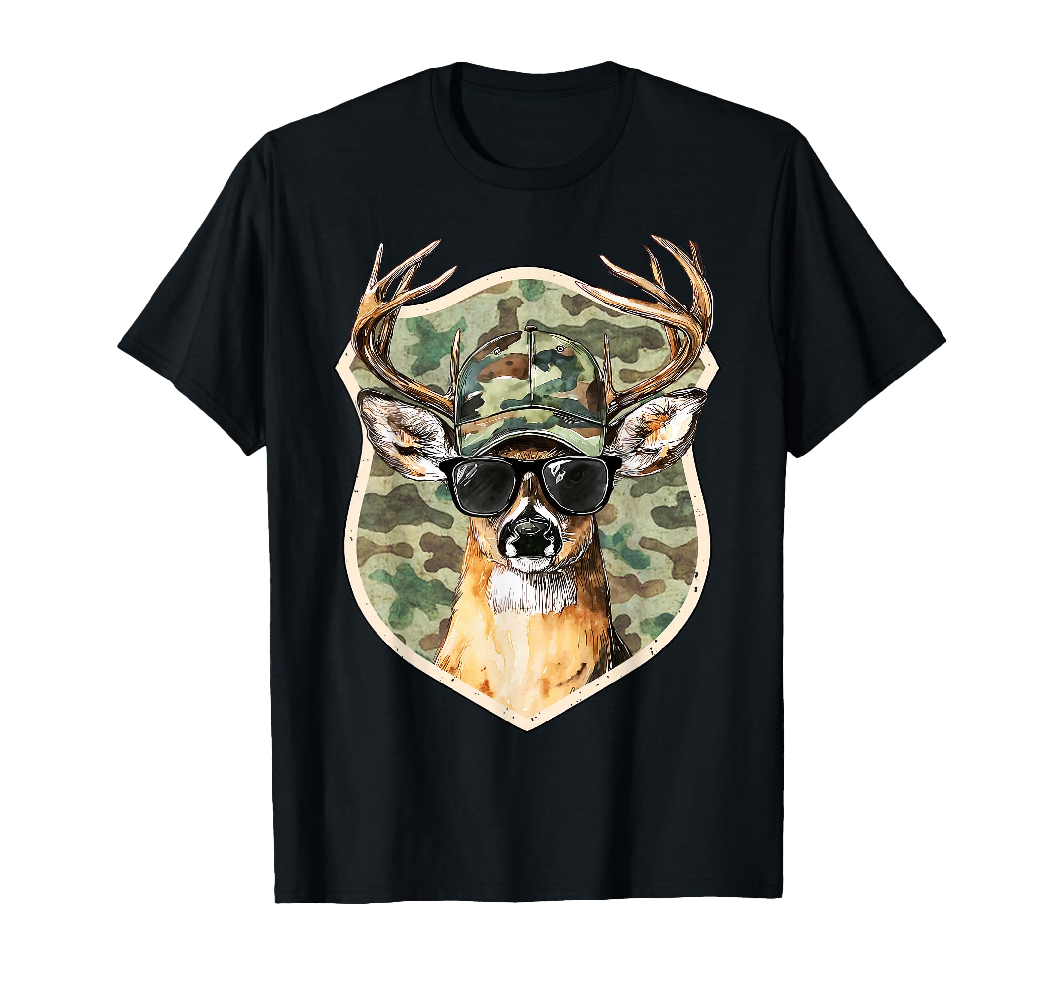 Camo Buck Hat Sunglasses Deer T-Shirt - Casual Everyday Wear Men Women - T-Shirt, Sweatshirt, Hoodie