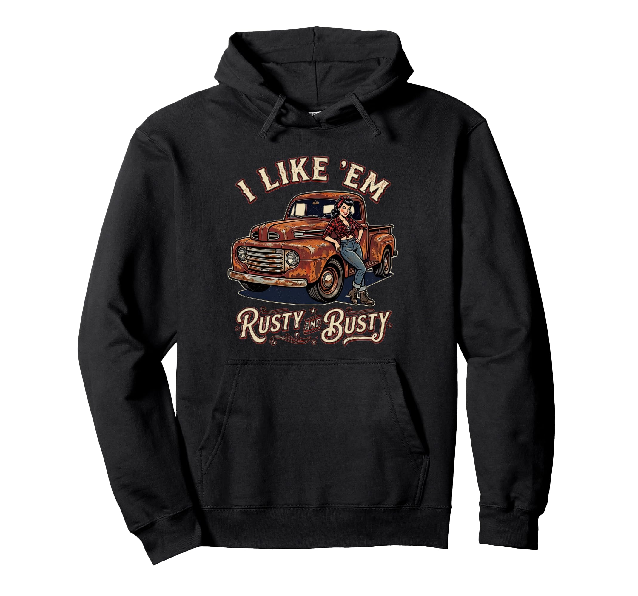 Rusty Old Truck Pin Up Cartoon Gift Hoodie - Custom Art Print Men Women - T-Shirt, Sweatshirt, Hoodie