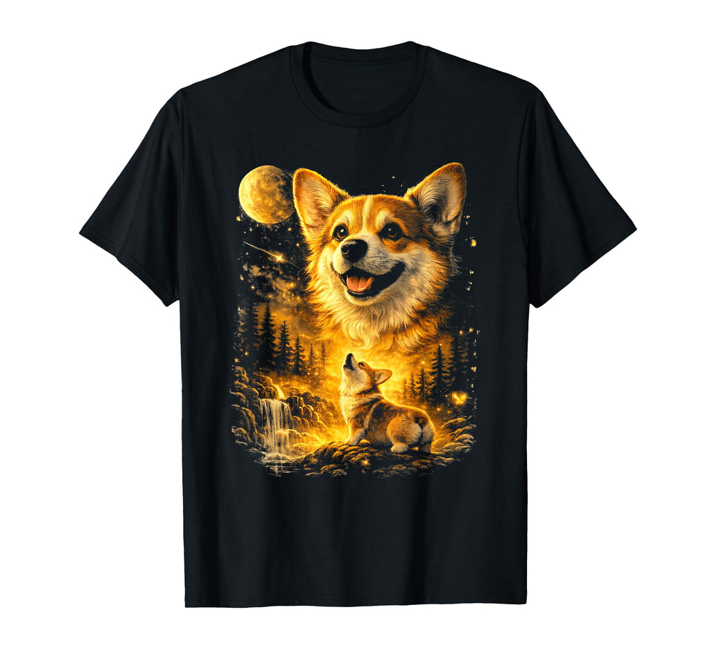 Funny Corgi Howling Moon Mystical T-Shirt - Casual Everyday Wear Men Women - T-Shirt, Sweatshirt, Hoodie