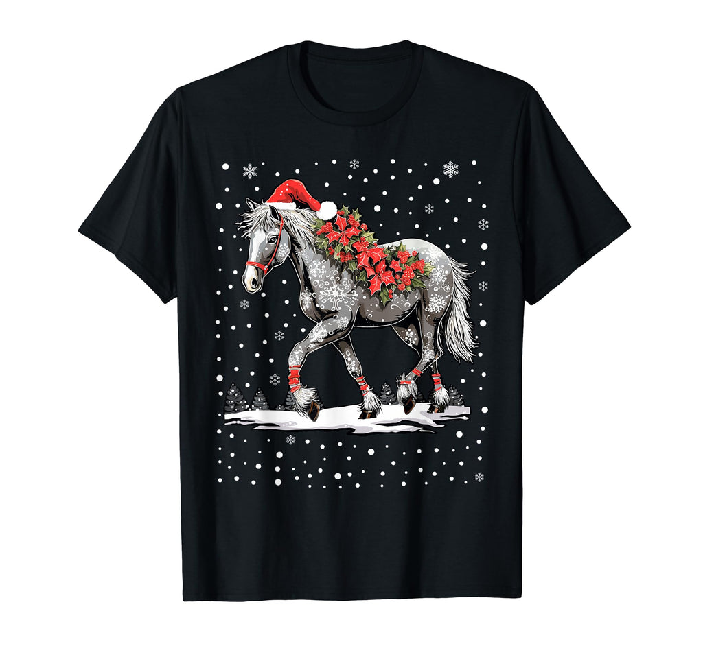 Horse Santa Hat Pony Pajama T-Shirt - Minimalist Print Men Women - T-Shirt, Sweatshirt, Hoodie