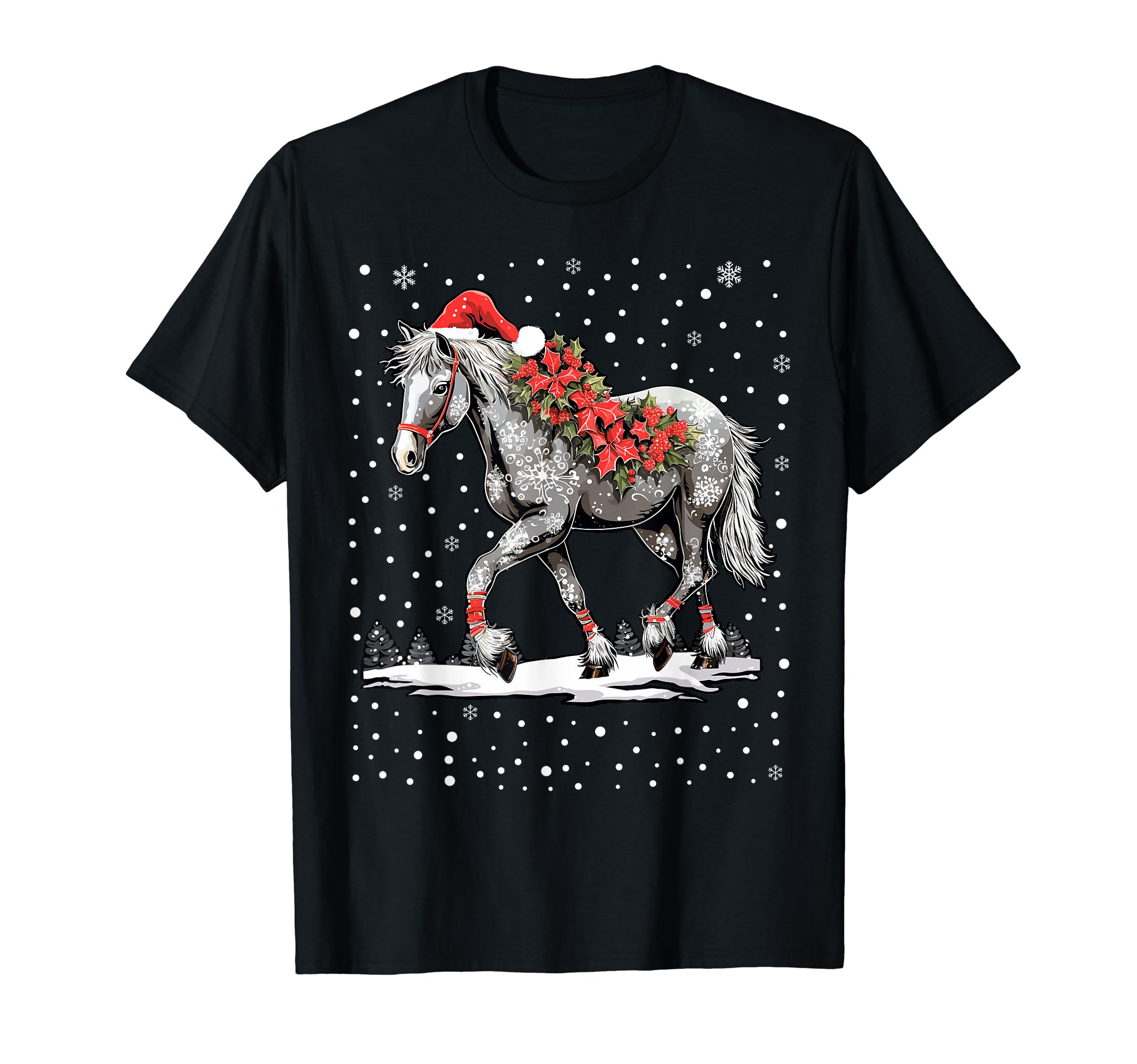 Horse Santa Hat Pony Pajama T-Shirt - Minimalist Print Men Women - T-Shirt, Sweatshirt, Hoodie