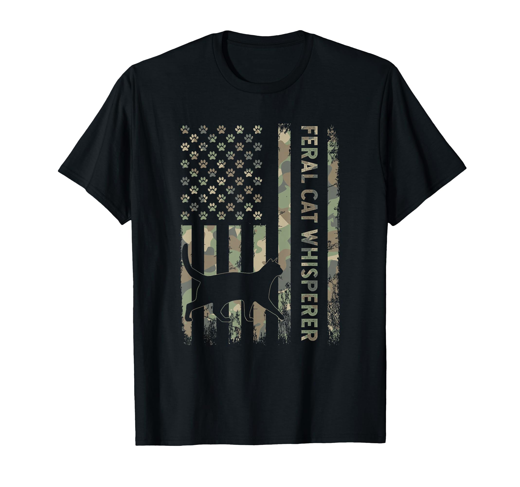 Feral Cat Whisperer Dad Camo Usa Flag T-Shirt - Novelty Apparel Men Women - T-Shirt, Sweatshirt, Hoodie