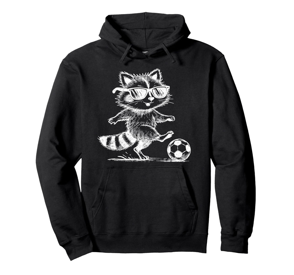 Raccoon Soccer Player Sunglasses Fun Hoodie - Aesthetic Graphic for Adults - T-Shirt, Sweatshirt, Hoodie