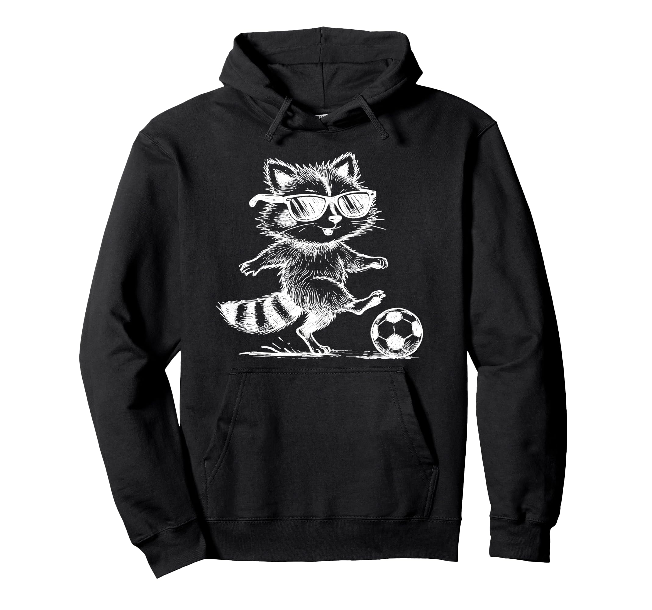Raccoon Soccer Player Sunglasses Fun Hoodie - Aesthetic Graphic for Adults - T-Shirt, Sweatshirt, Hoodie