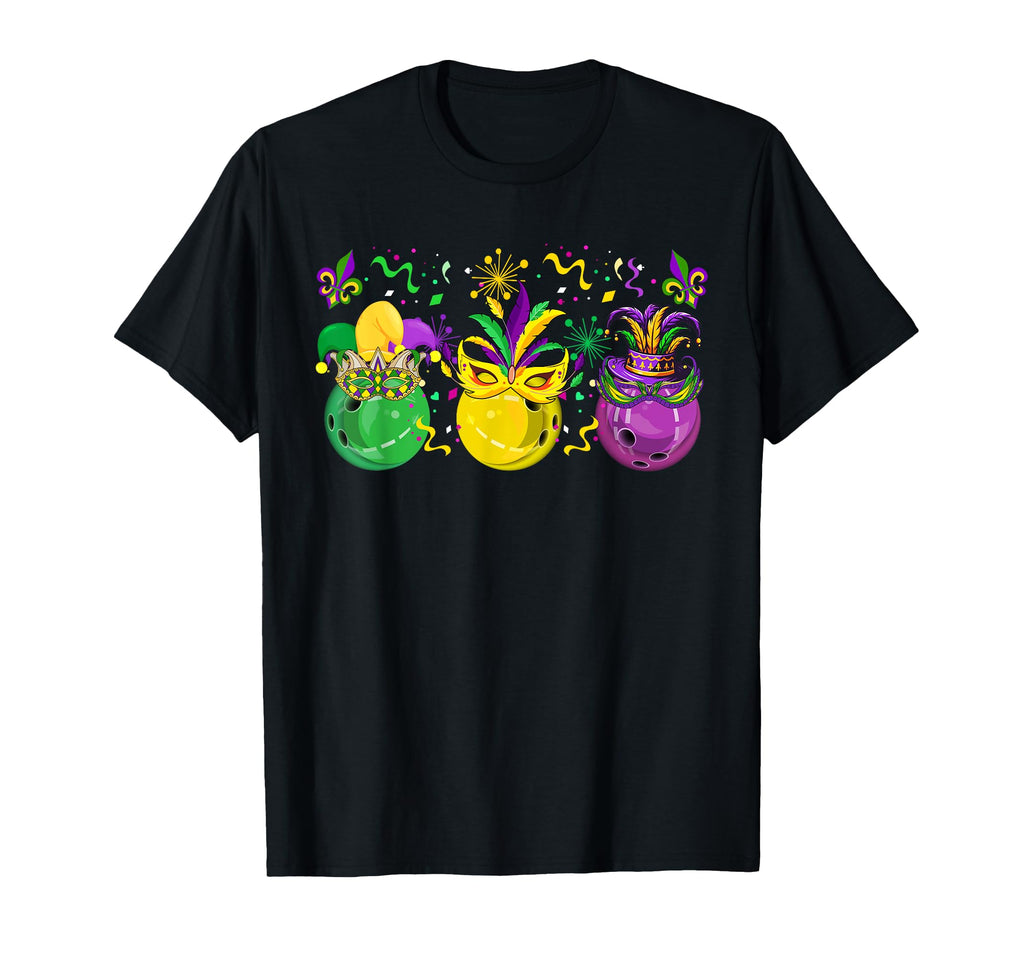 Three Mardi Gras Bowling Balls Masked T-Shirt - Custom Art Print Unisex - T-Shirt, Sweatshirt, Hoodie