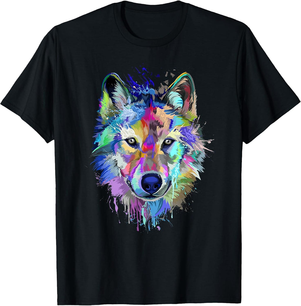 Wolf Splash Art Animal Face Lover - Adult & Kids T-Shirts, Sweatshirts & Hoodies apparel design preview 1