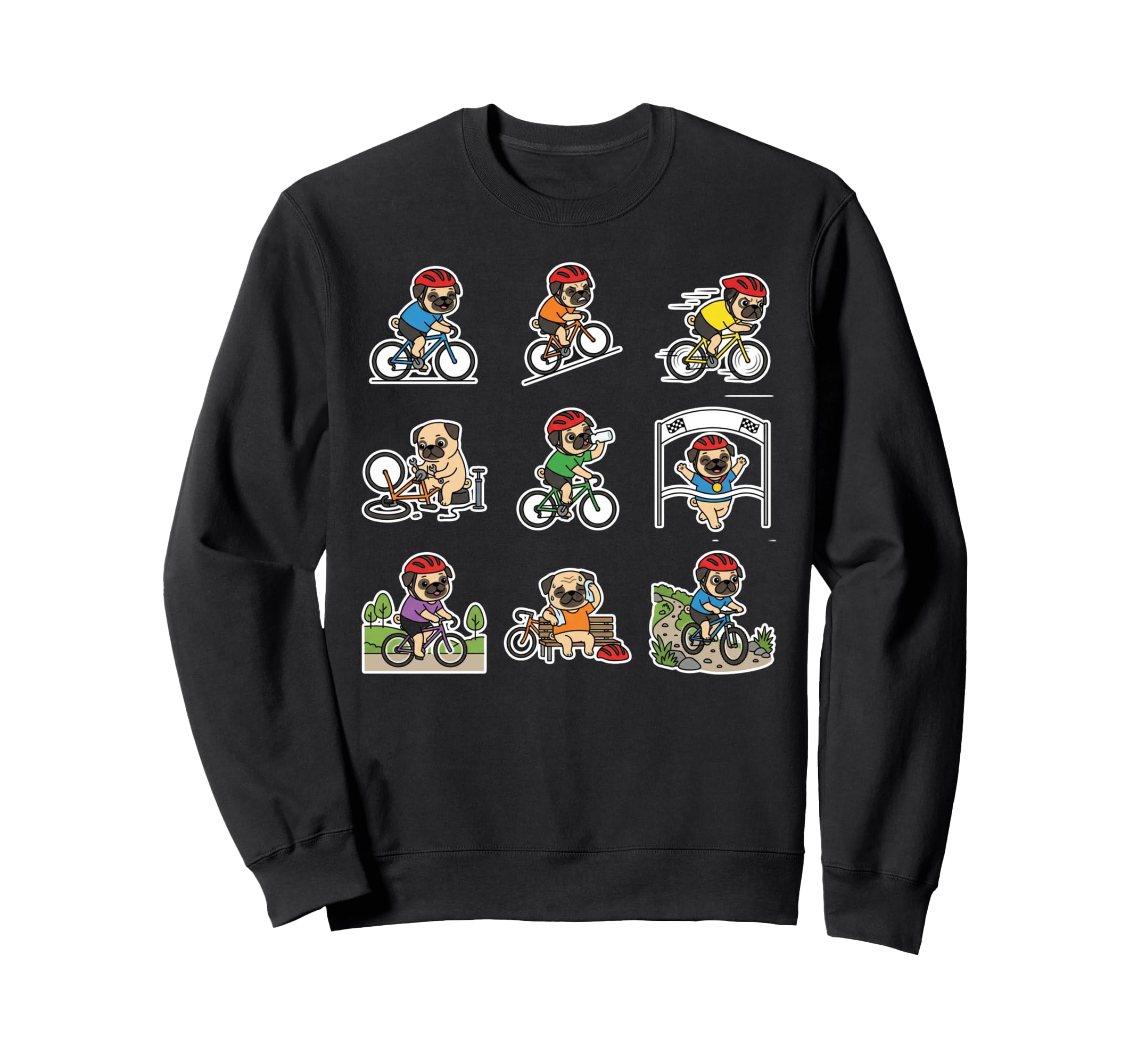 Funny Pug Cycling Bicycle Rider Dog Sweatshirt - Unique Graphic Men Women - T-Shirt, Sweatshirt, Hoodie