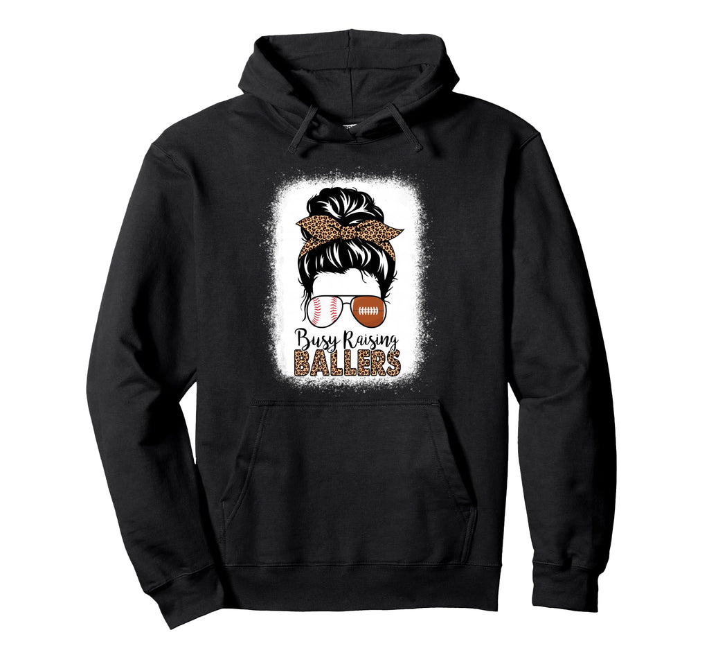 Baseball Football Mom Messy Bun Busy Hoodie - Fun Novelty Design Unisex - T-Shirt, Sweatshirt, Hoodie