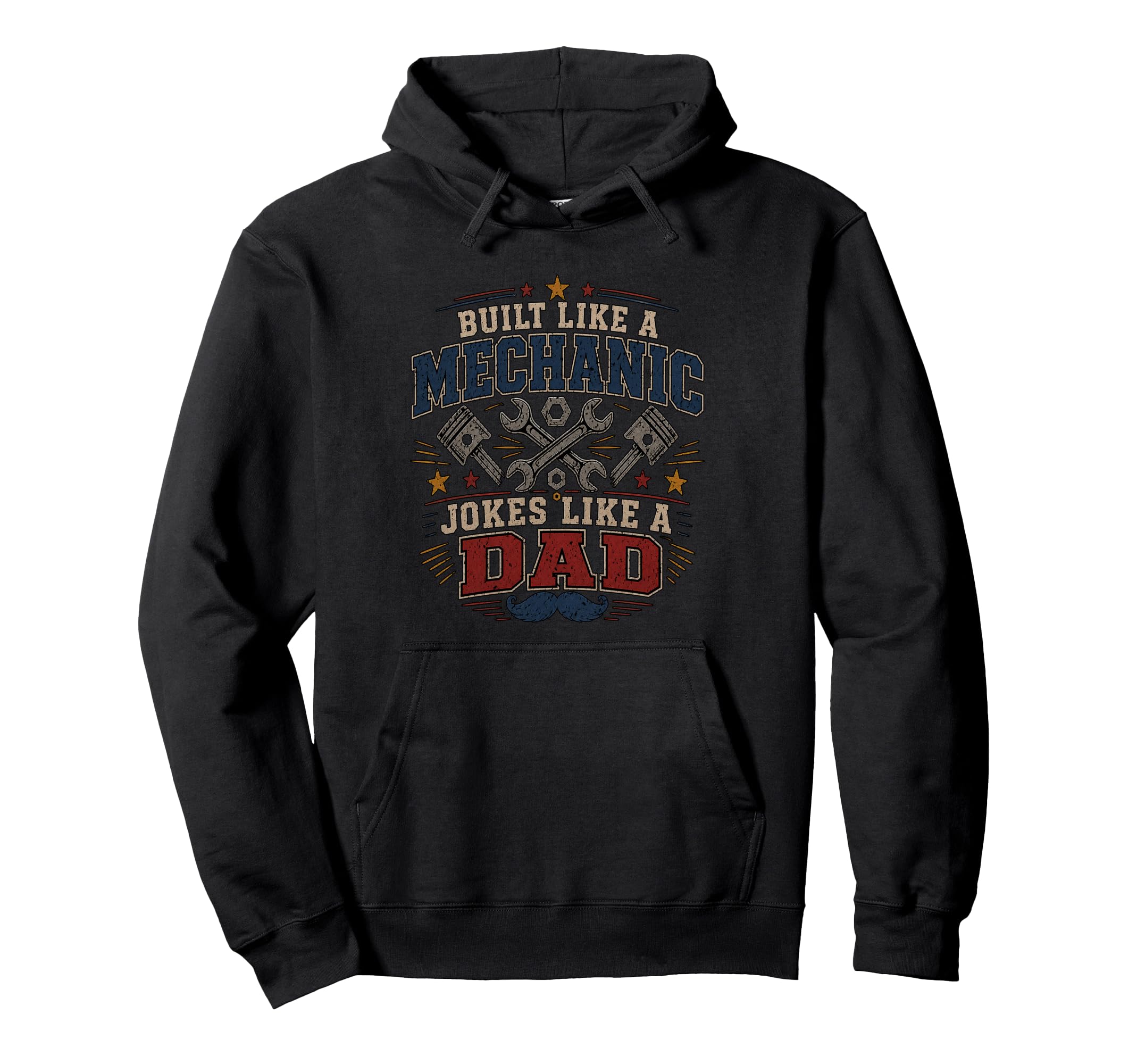 Built Like Mechanic Jokes Like Dad Hoodie - Minimalist Print for Adults - T-Shirt, Sweatshirt, Hoodie