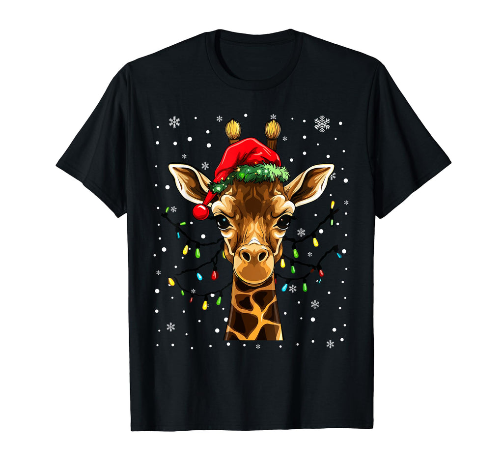 Giraffe Lights Santa Hat Pajama T-Shirt - Custom Art Print Unisex - T-Shirt, Sweatshirt, Hoodie
