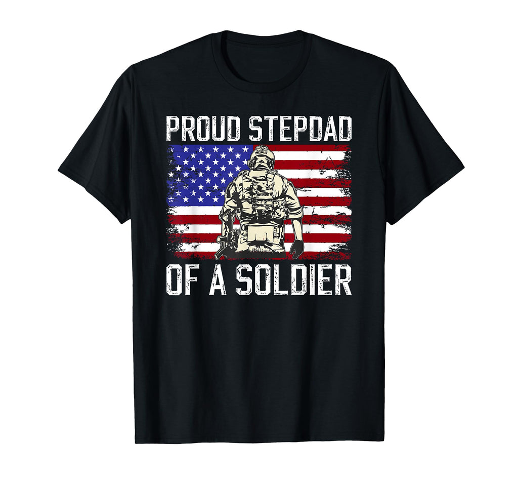 Proud Soldier Stepdad Us Flag Military T-Shirt - Graphic Print Men Women - T-Shirt, Sweatshirt, Hoodie