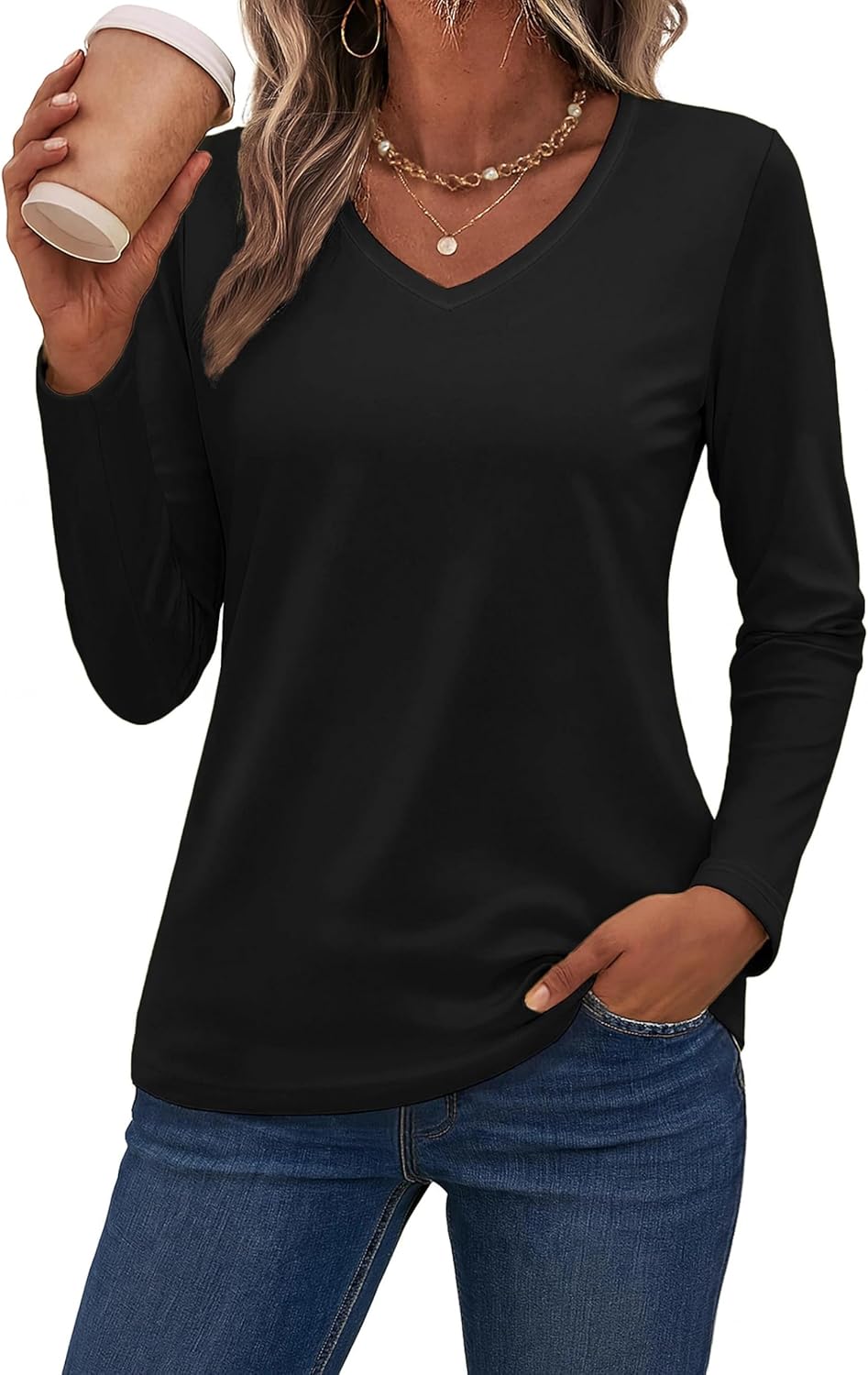 Womens Pure Cotton V Neck Basic Tops Casual Soft - Adult & Kids T-Shirts, Sweatshirts & Hoodies apparel design preview 1