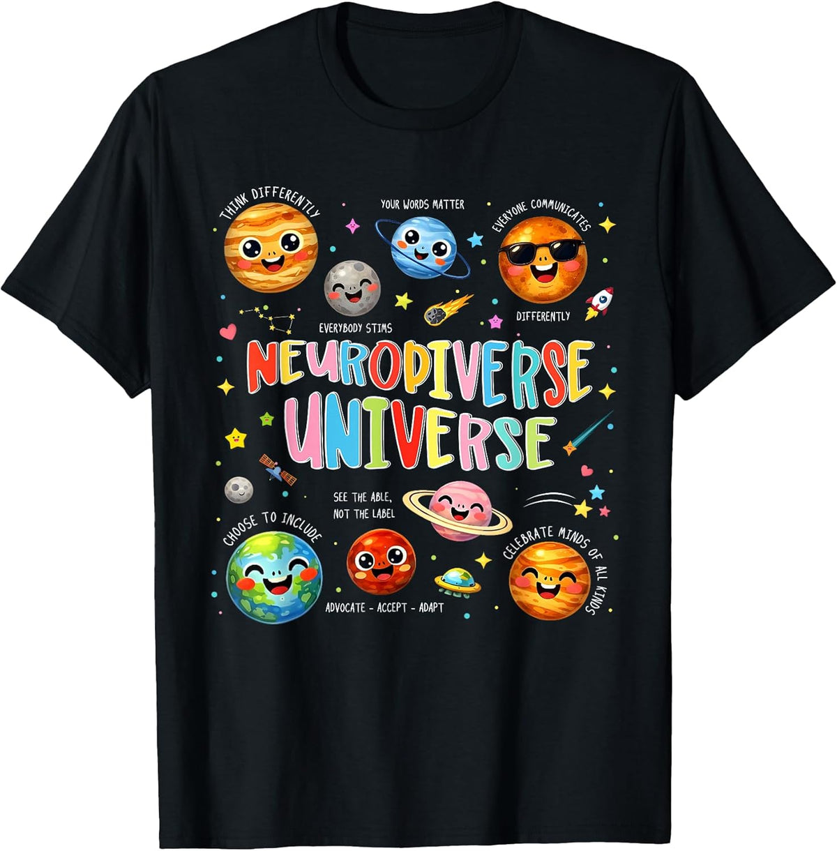 Neurodiverse Universe Autism Awareness Space Men - Adult & Kids T-Shirts, Sweatshirts & Hoodies apparel design preview 1