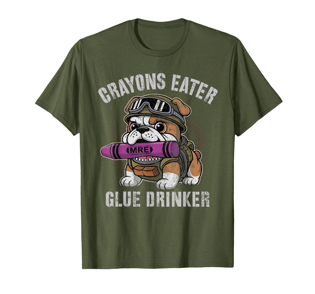 Bulldog Crayons Eater Glue T-Shirt - Casual Everyday Wear Men Women - T-Shirt, Sweatshirt, Hoodie