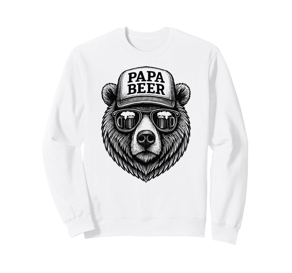 Papa Beer Funny Dad Bear Drinking Sweatshirt - Minimalist Print Men Women - T-Shirt, Sweatshirt, Hoodie