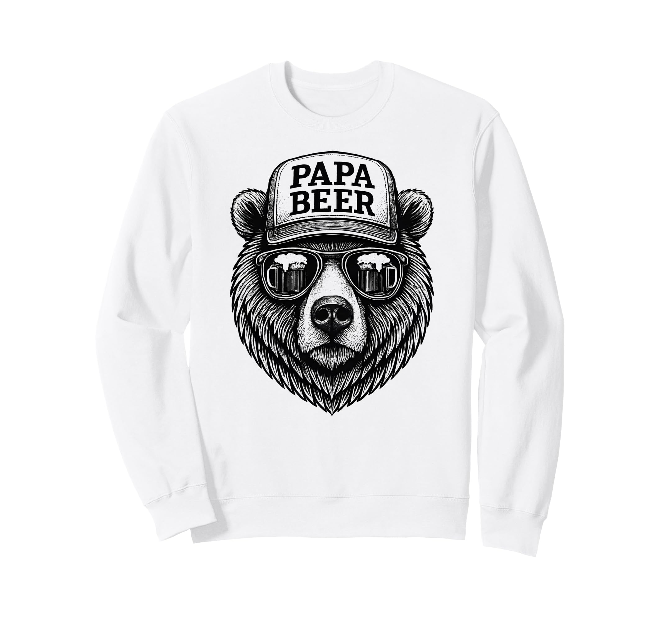 Papa Beer Funny Dad Bear Drinking Sweatshirt - Minimalist Print Men Women - T-Shirt, Sweatshirt, Hoodie