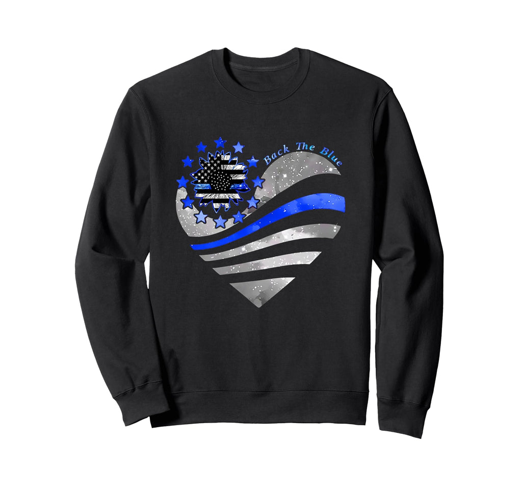 Sunflower Thin Blue Line Police Heart Sweatshirt - Custom Art Print Unisex - T-Shirt, Sweatshirt, Hoodie