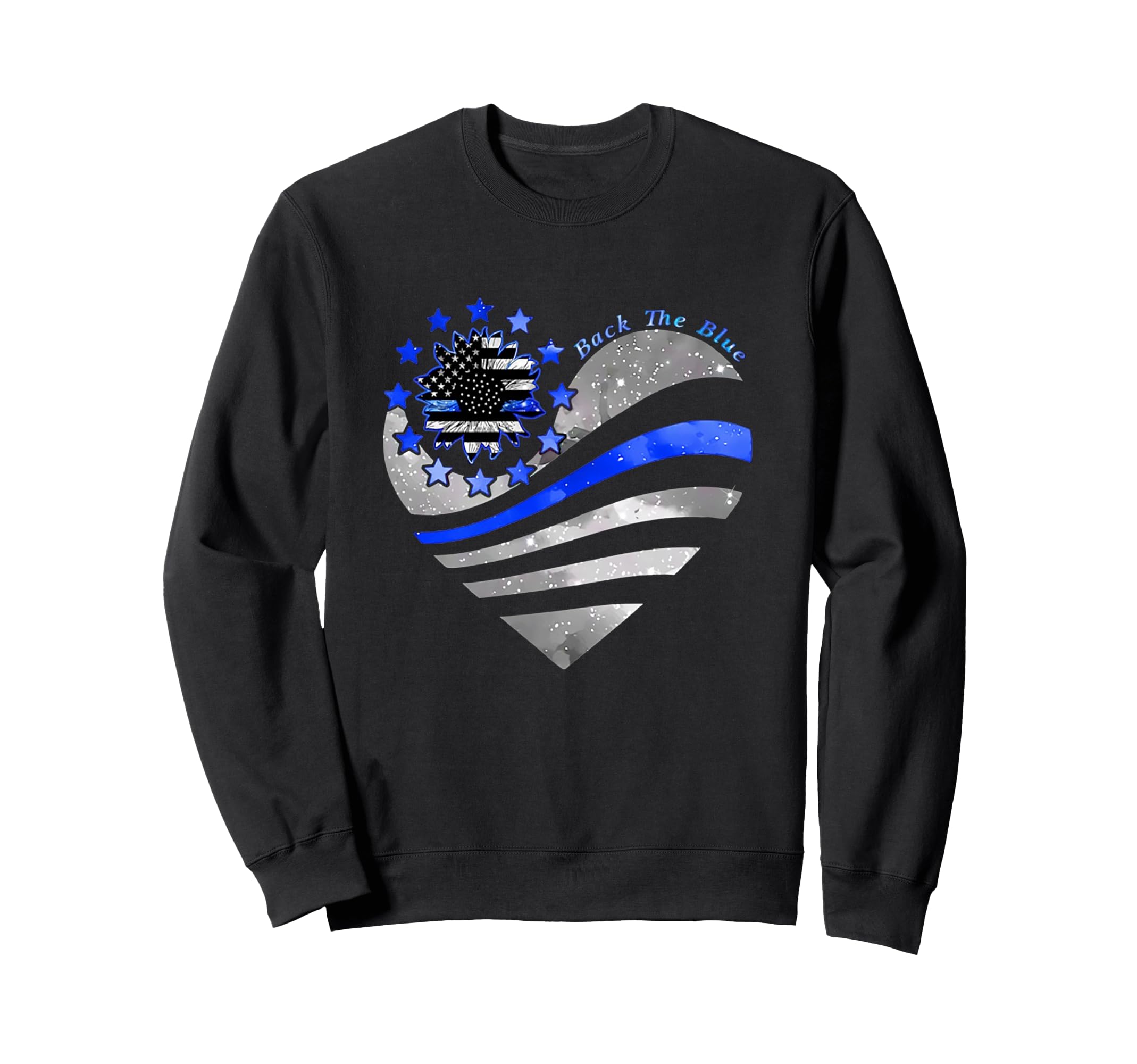 Sunflower Thin Blue Line Police Heart Sweatshirt - Custom Art Print Unisex - T-Shirt, Sweatshirt, Hoodie